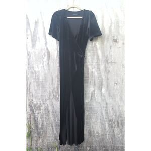 Merokeety Black Velvet Wrap Tie Maxi Dress Vampy Dark Coquette Women's Small